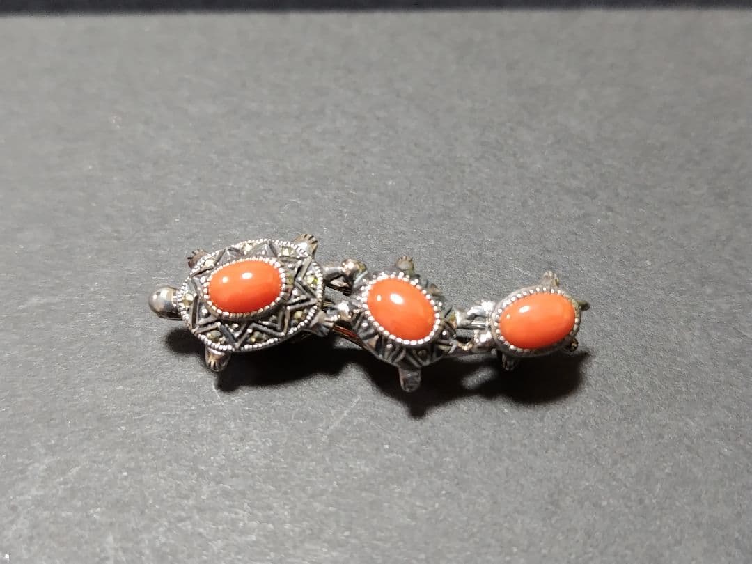 碌山　ロクザン　マルカジット＆サンゴ亀ブローチ/ペンダントト