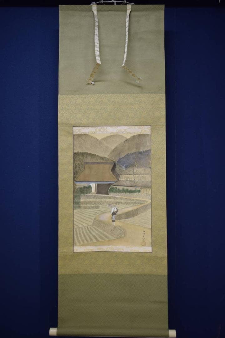 真作/一竹山人/山水/大原女図/農村夫人/布袋屋掛軸HJ-786