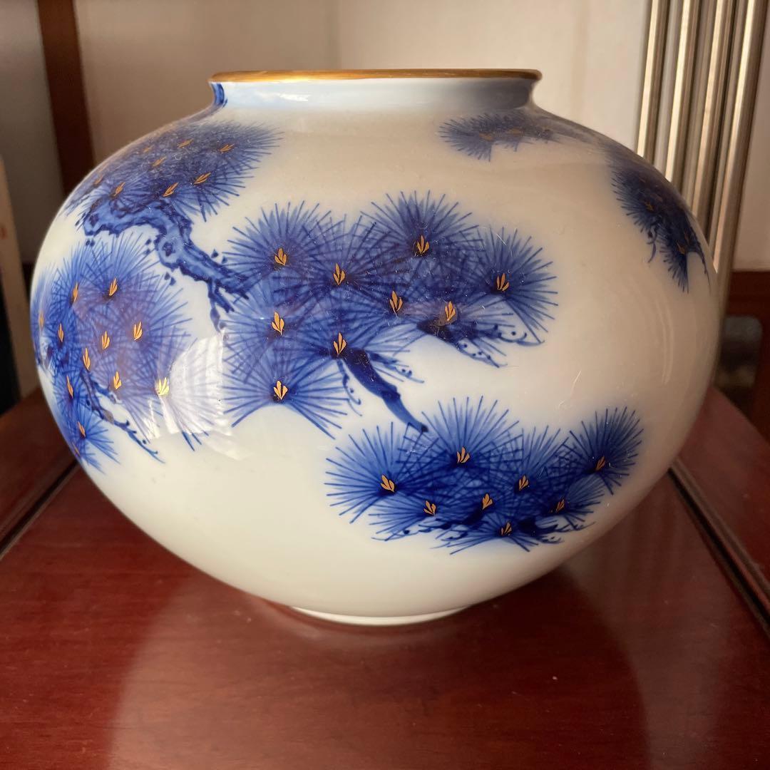 オールド香蘭社 花瓶　老松　手描き+深川製磁　寿赤絵　小鉢五脚