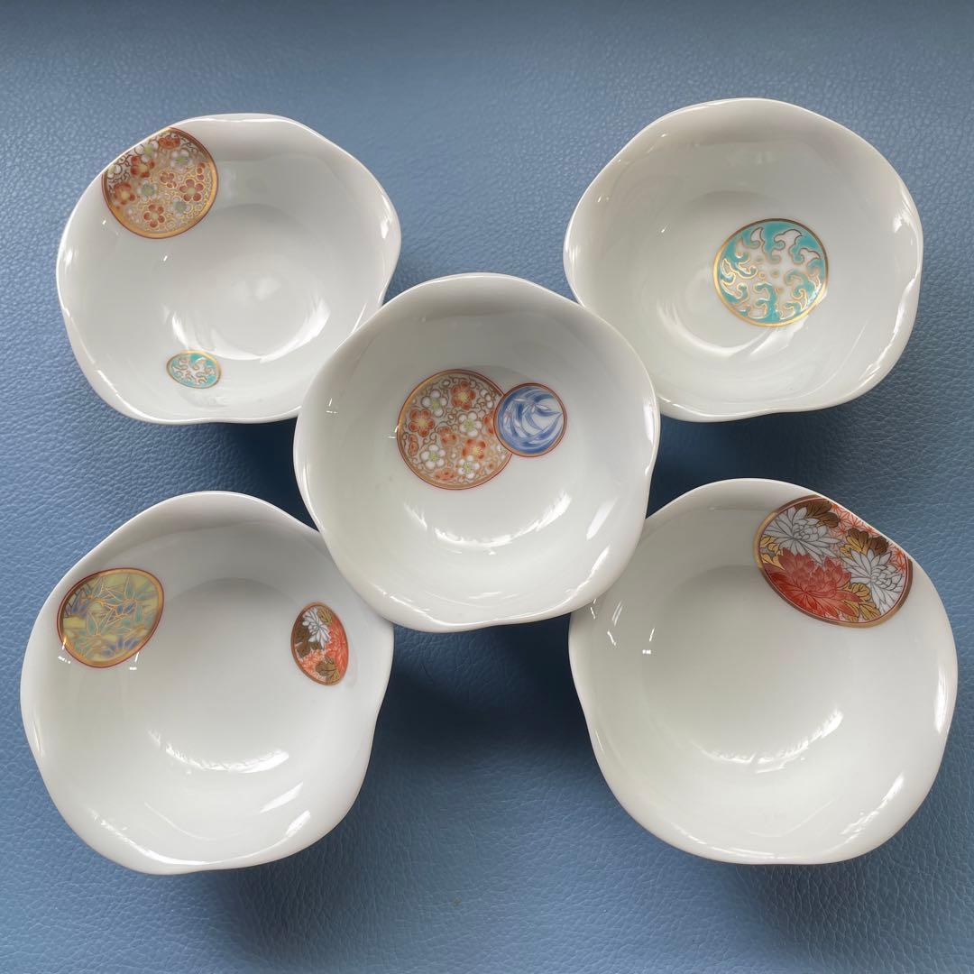 オールド香蘭社 花瓶　老松　手描き+深川製磁　寿赤絵　小鉢五脚