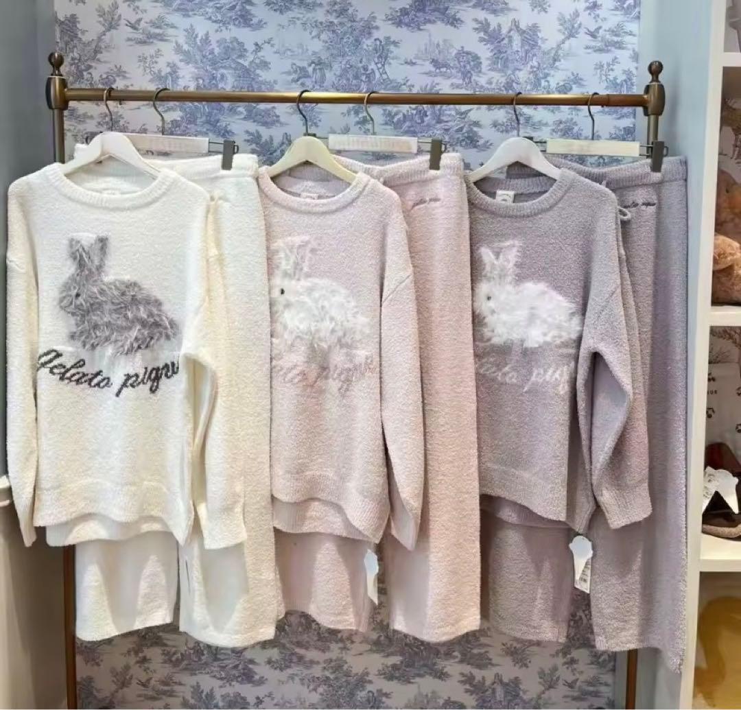 新品！ふわふわうさぎのジャガードプルオーバー上下セットグレー