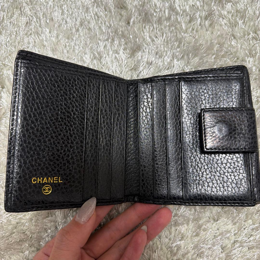 CHANEL 二つ折り財布 ブラック レザー