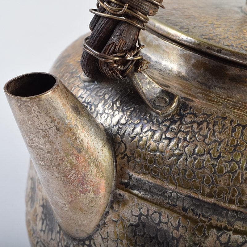 煎茶道具　白銅いぶし銀　槌目　銀瓶　湯沸　約227g　M　R9523