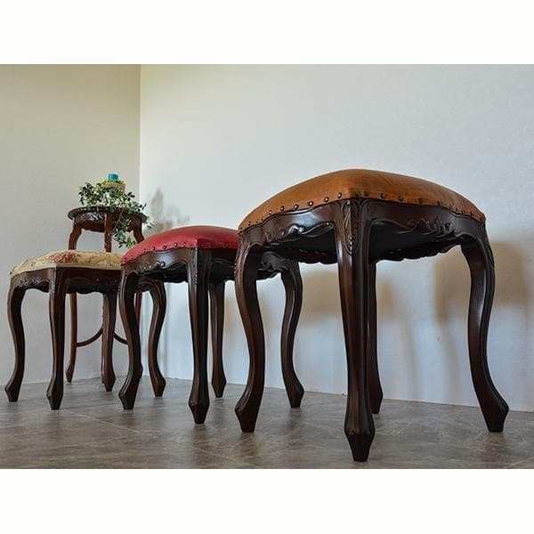 お値下げ！　最後の一脚　マホガニー　ロココ調　猫脚スツール　PVCブラウン　新品