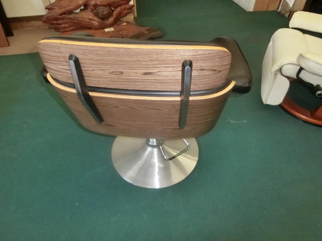 美容院・理髪店用回転椅子 黒 合成皮革 木材