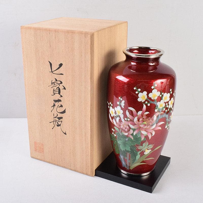 七宝焼　相互七宝謹製　透釉　菊文　花瓶　共箱　M　R9087