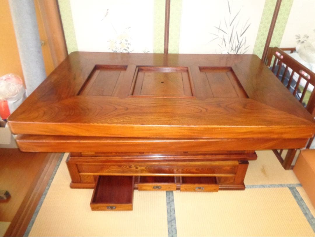 木製四角形囲炉裏座卓 テーブル　引き出し付き