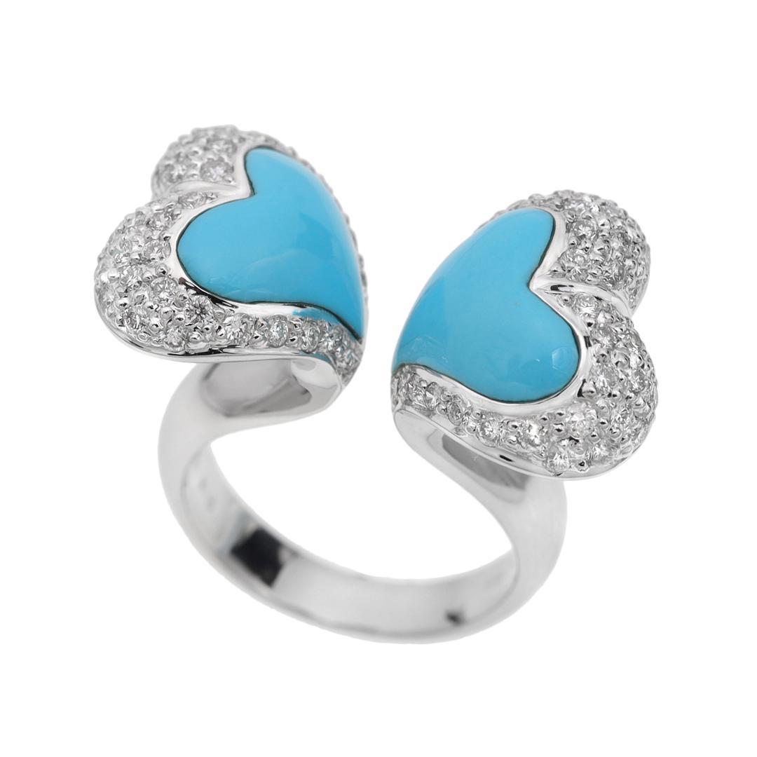 大粒ハート２つではさんだモダンリング K18WG サイズ12号