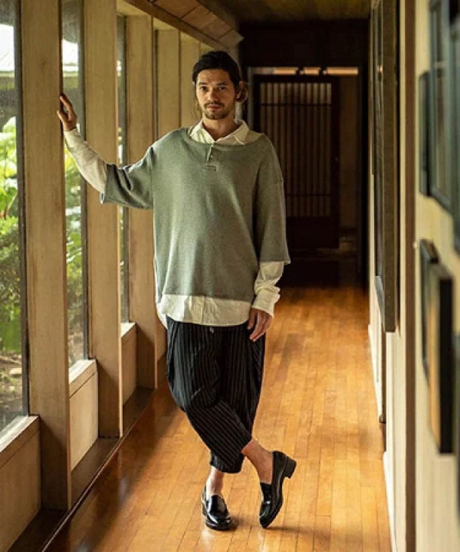 【美品】 glamb クロップドパンツ ストライプ ブラック スラックス