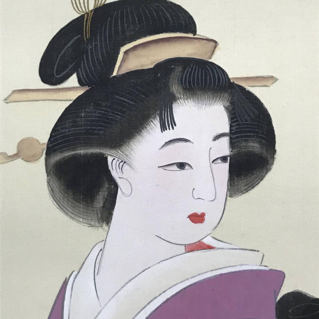 【真作】横尾芳月/美人画/美人図/掛軸/名家伝来/AC-152