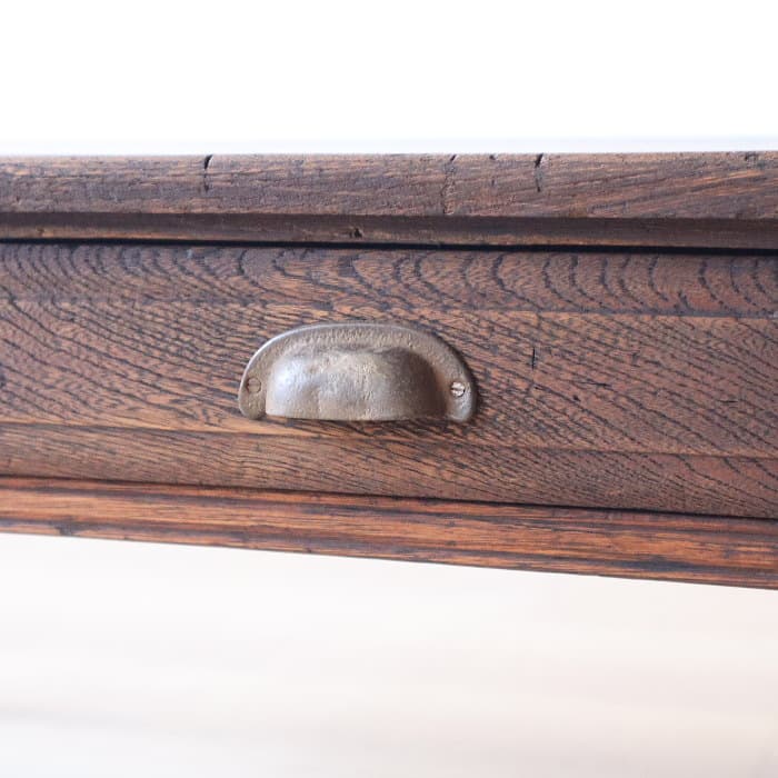 アンティーク ロクロ脚 引き出し付き 無垢材 文机 古家具 ブラウン