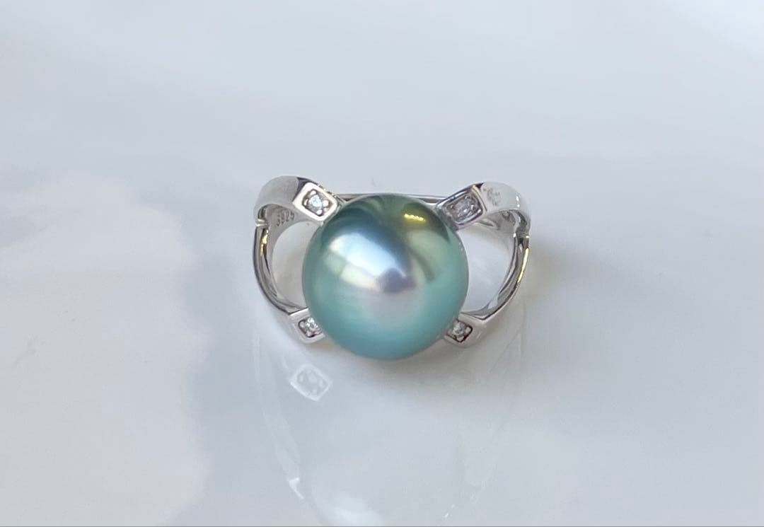黒蝶真珠 タヒチ 南洋パール 高品質 絶品照り s925リング 指輪 ピーコック