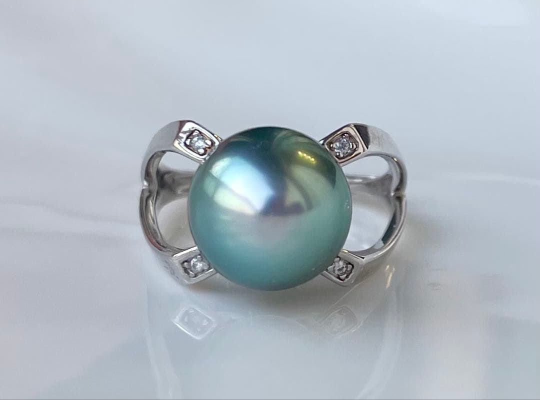 黒蝶真珠 タヒチ 南洋パール 高品質 絶品照り s925リング 指輪 ピーコック