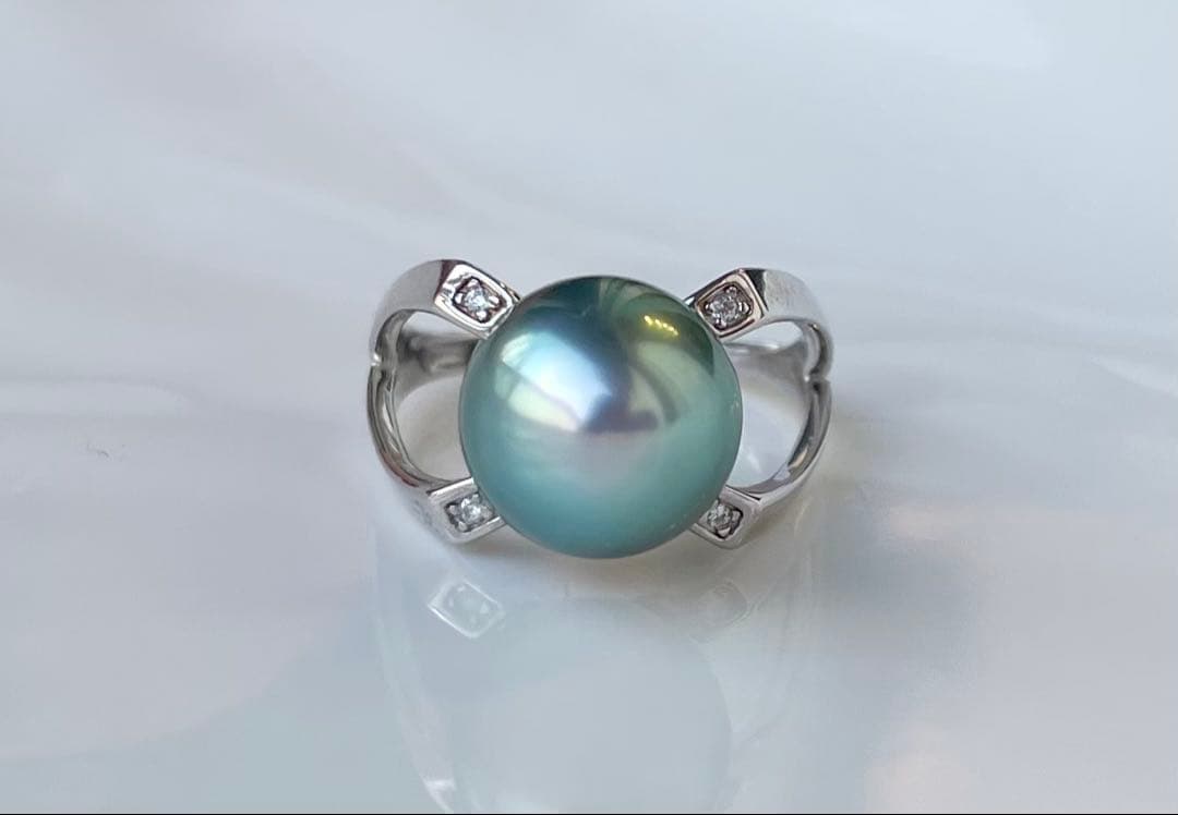 黒蝶真珠 タヒチ 南洋パール 高品質 絶品照り s925リング 指輪 ピーコック