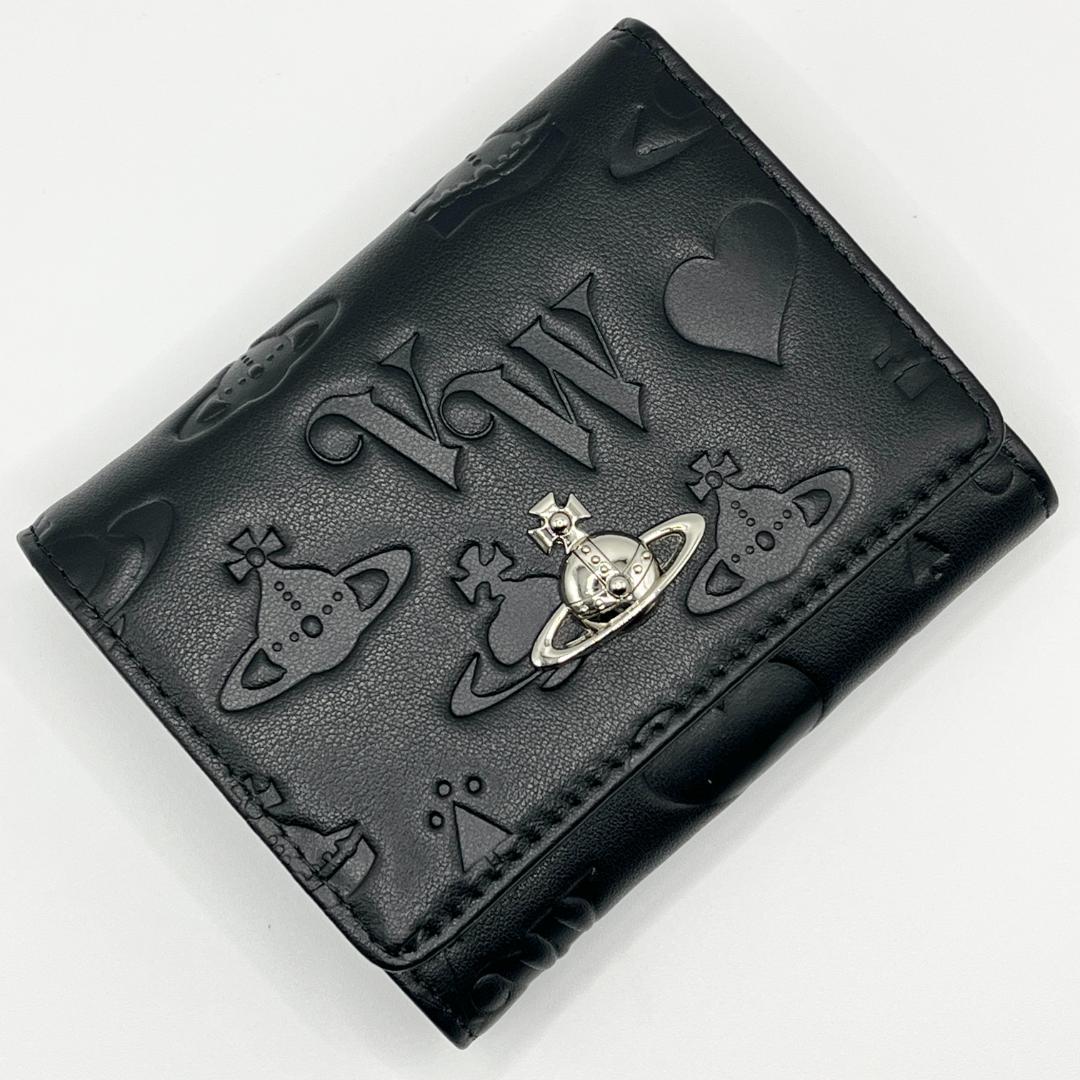Vivienne Westwood 特価 がま口 定番マット 折財布 黒 型押し