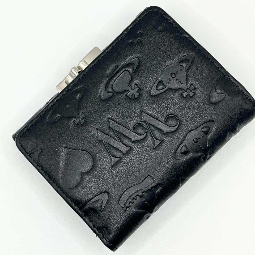 Vivienne Westwood 特価 がま口 定番マット 折財布 黒 型押し
