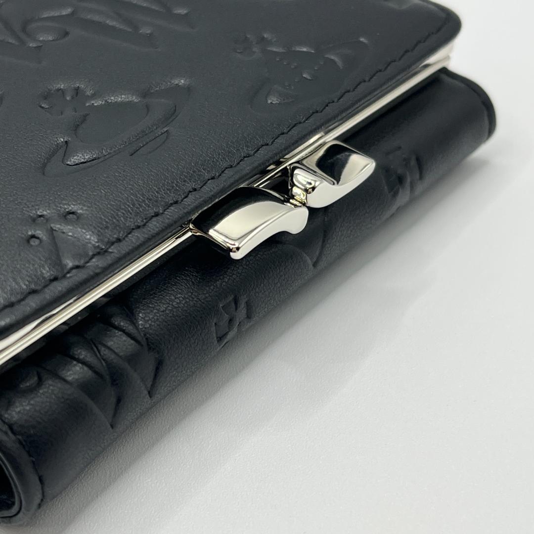 Vivienne Westwood 特価 がま口 定番マット 折財布 黒 型押し