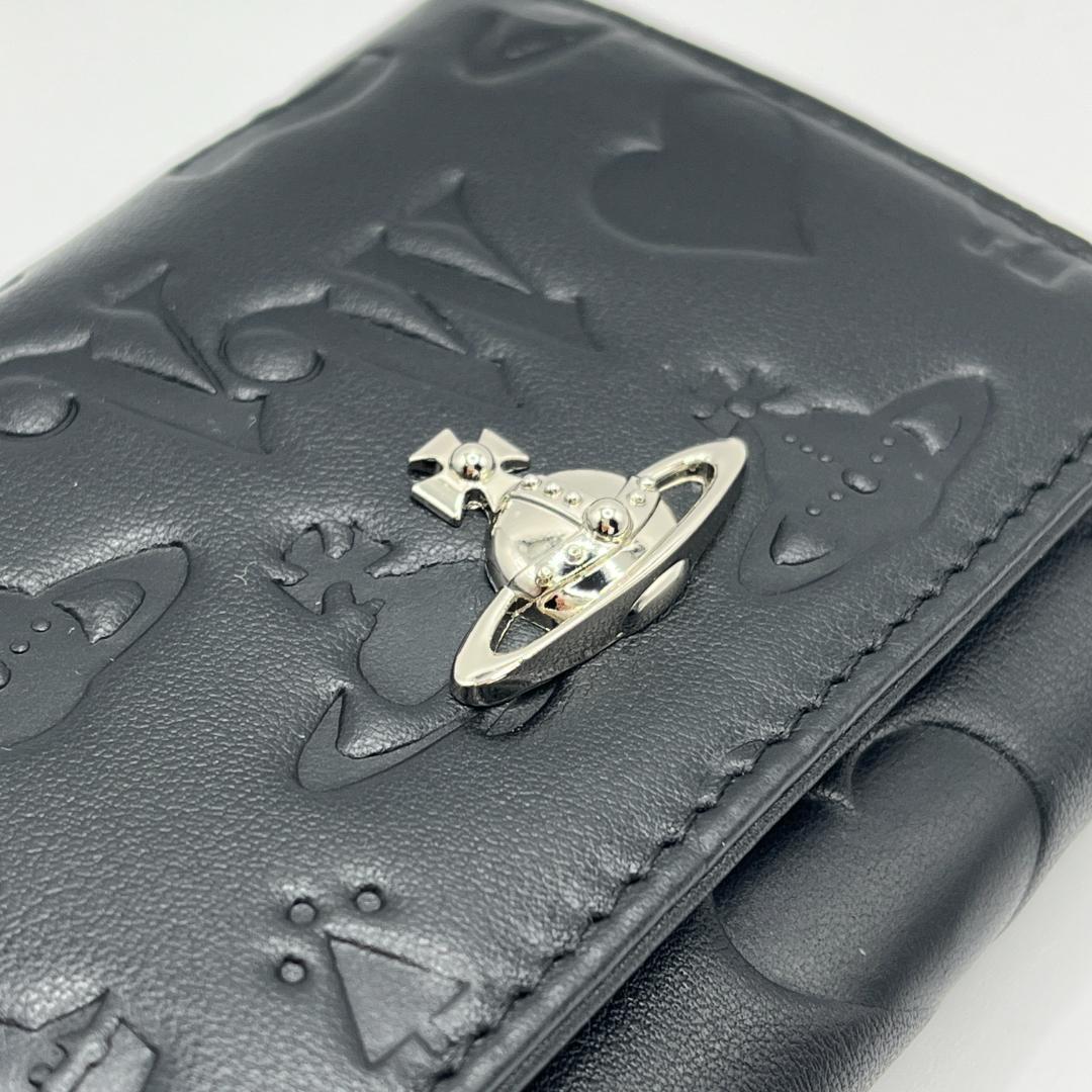 Vivienne Westwood 特価 がま口 定番マット 折財布 黒 型押し