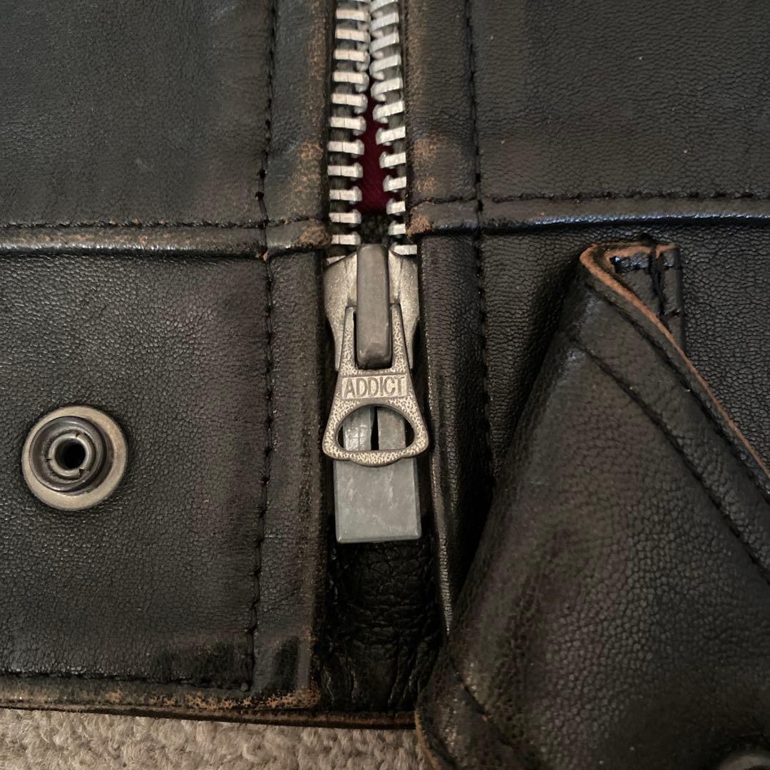 Addict Clothes レザーシングルライダースジャケット、サイズ40