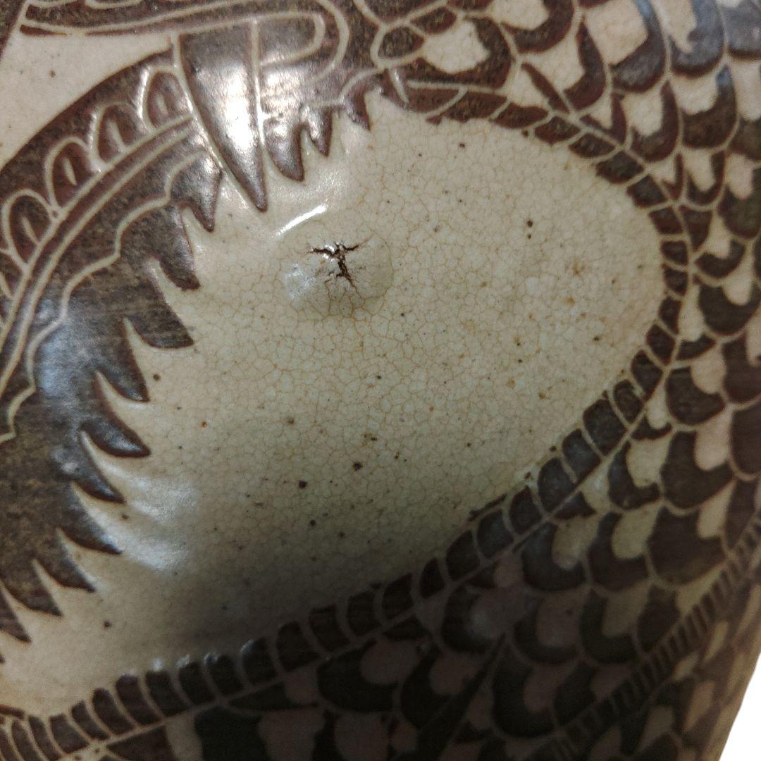 中国古玩　磁州窯雲龍文壺　花瓶　置物　時代