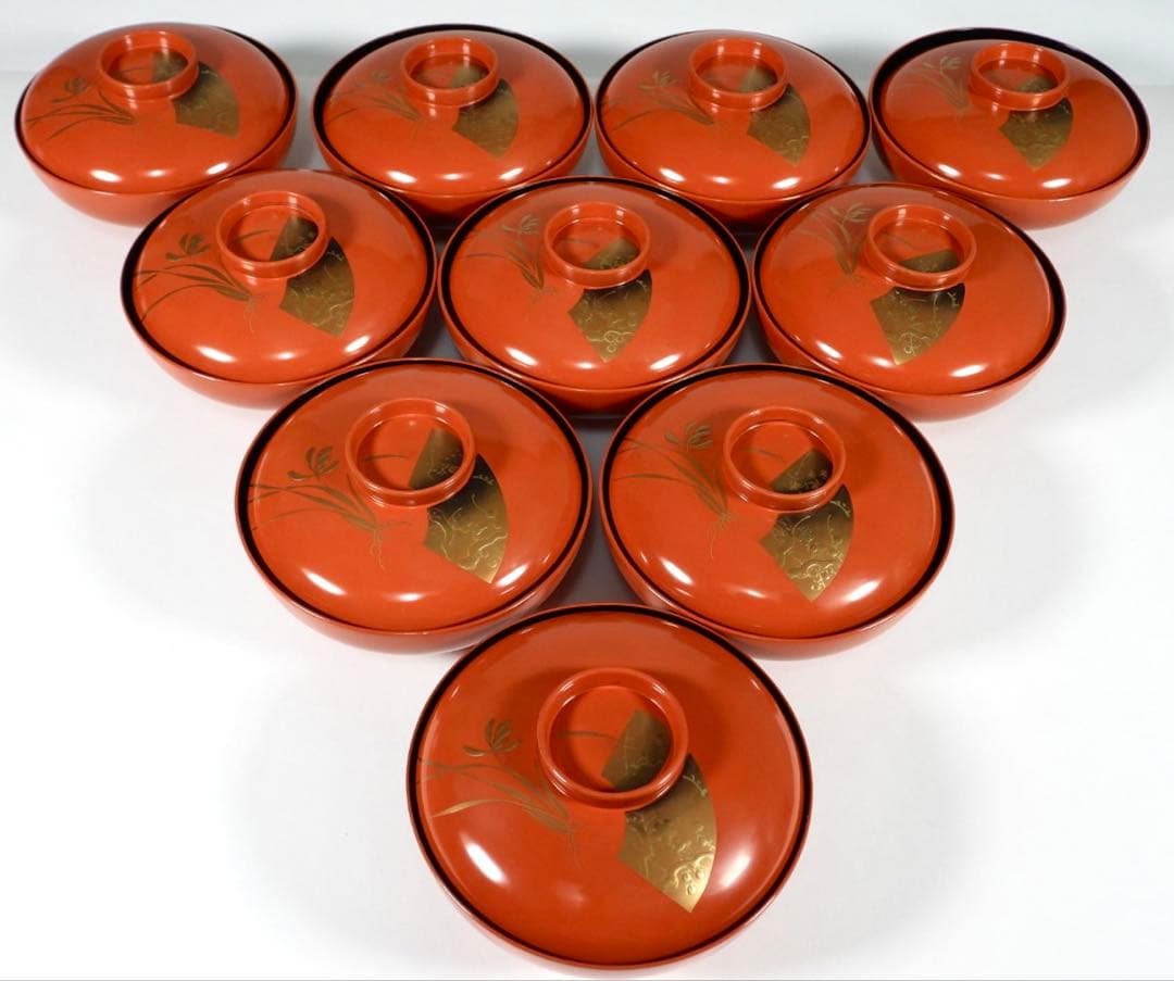 輪島塗 木製 金蒔絵 吸物椀 10客 蓋碗 漆芸 漆器