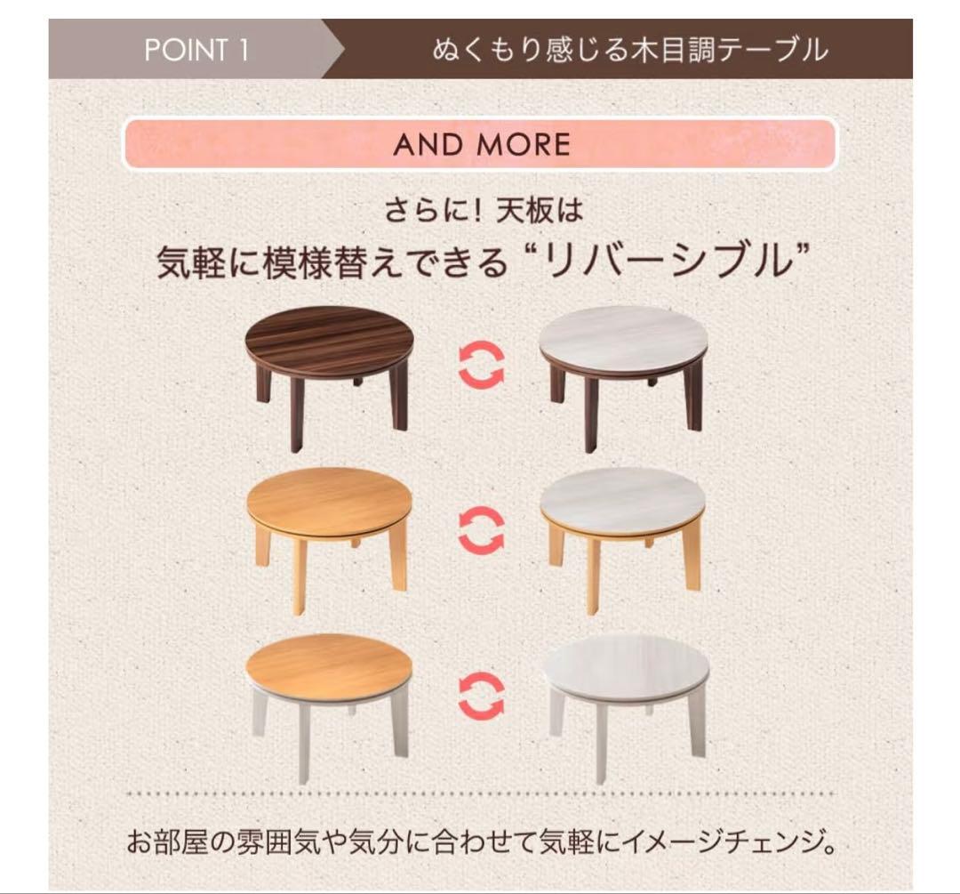 タンスのゲン こたつセット 円形 リバーシブル コーデュロイ ラベンダーグレー