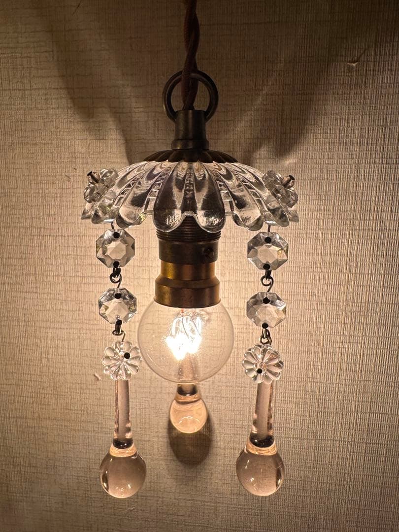 フランス アンティーク ピンクムラーノガラスの小さな可愛らしいミニシャンデリア＊