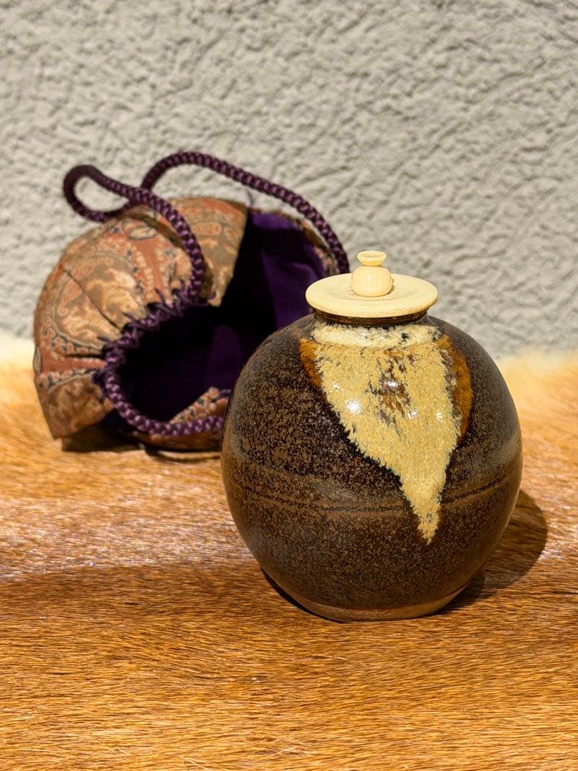 膳所焼　茶入　淡海ぜぜ　陽炎園　共箱　茶道具