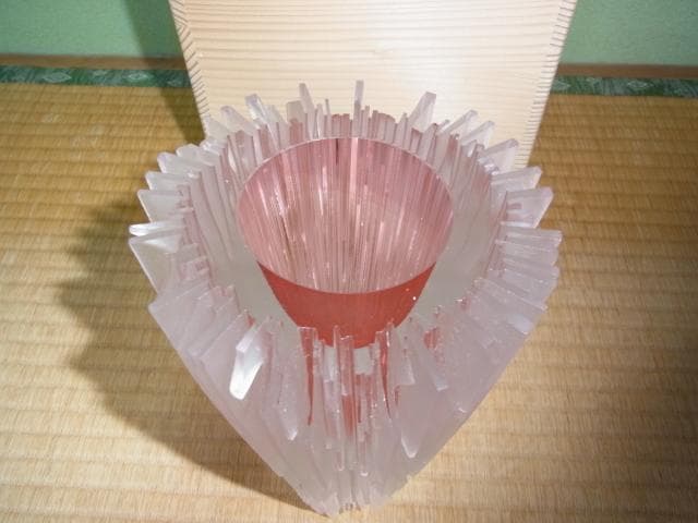 ◆未使用 1970年代 岩田工芸硝子！ガラス工芸家 岩田久利 花瓶 縦20cm