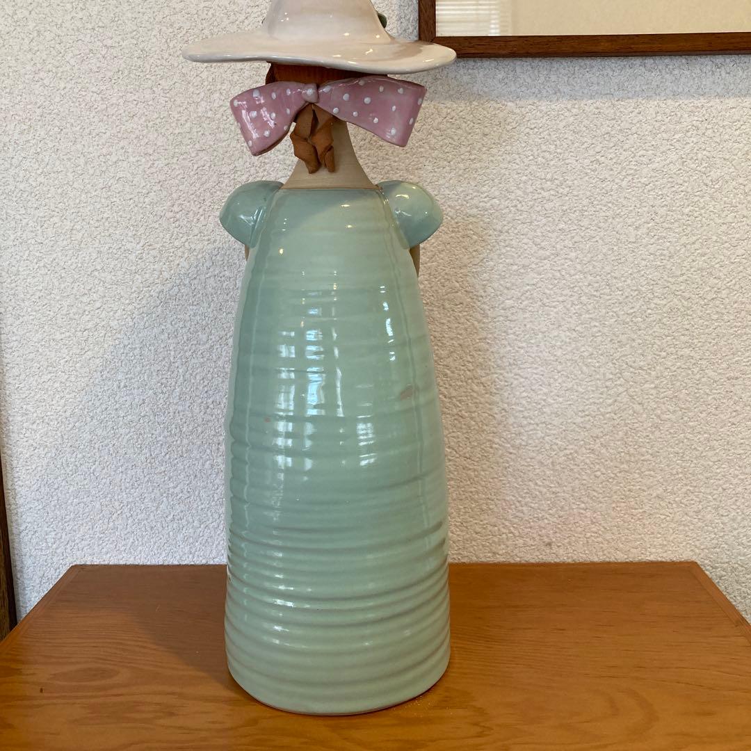 陶人形①　白い帽子　花カゴ　手作り　陶器　作家