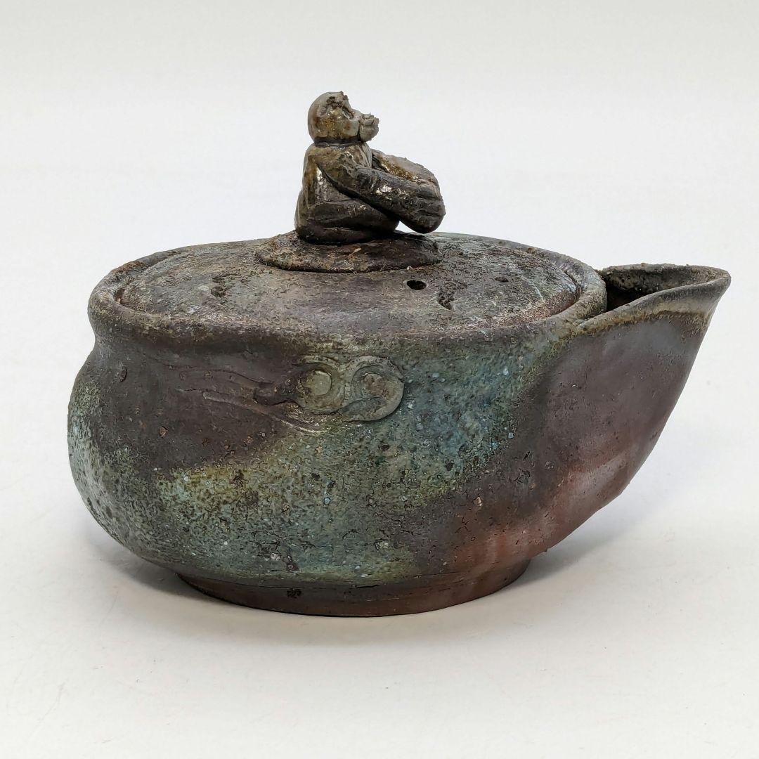 藤原宏 備前焼 猿摘宝瓶 共箱黄布栞 煎茶道具 煎茶器 泡瓶 食器 工芸品 桟切