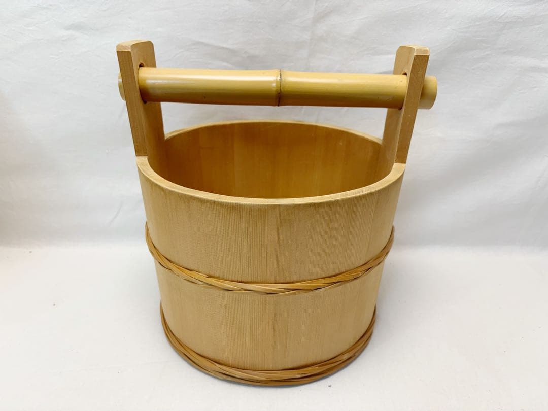 ほぼ未使用 茶道具 水張桶 手桶水指 木地 割蓋付き 水屋道具 茶事 木工芸元箱
