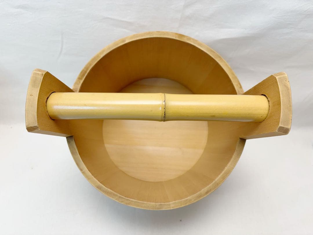 ほぼ未使用 茶道具 水張桶 手桶水指 木地 割蓋付き 水屋道具 茶事 木工芸元箱