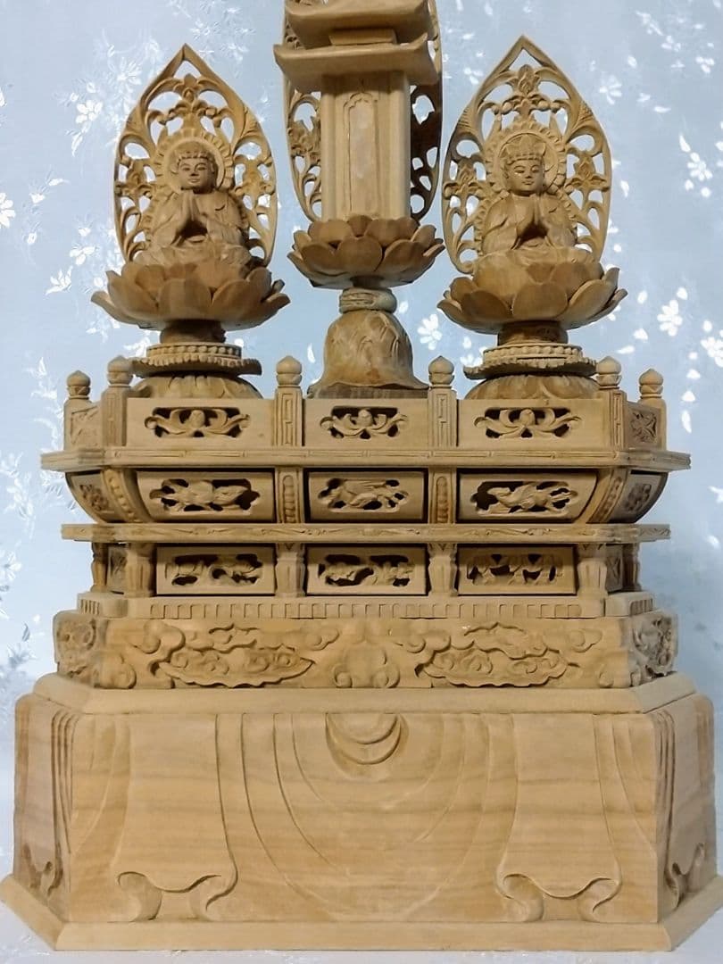 三宝尊 [極小#86] 題目宝塔 釈迦如来坐像 多宝如来坐像 ◆白檀 木彫 仏像