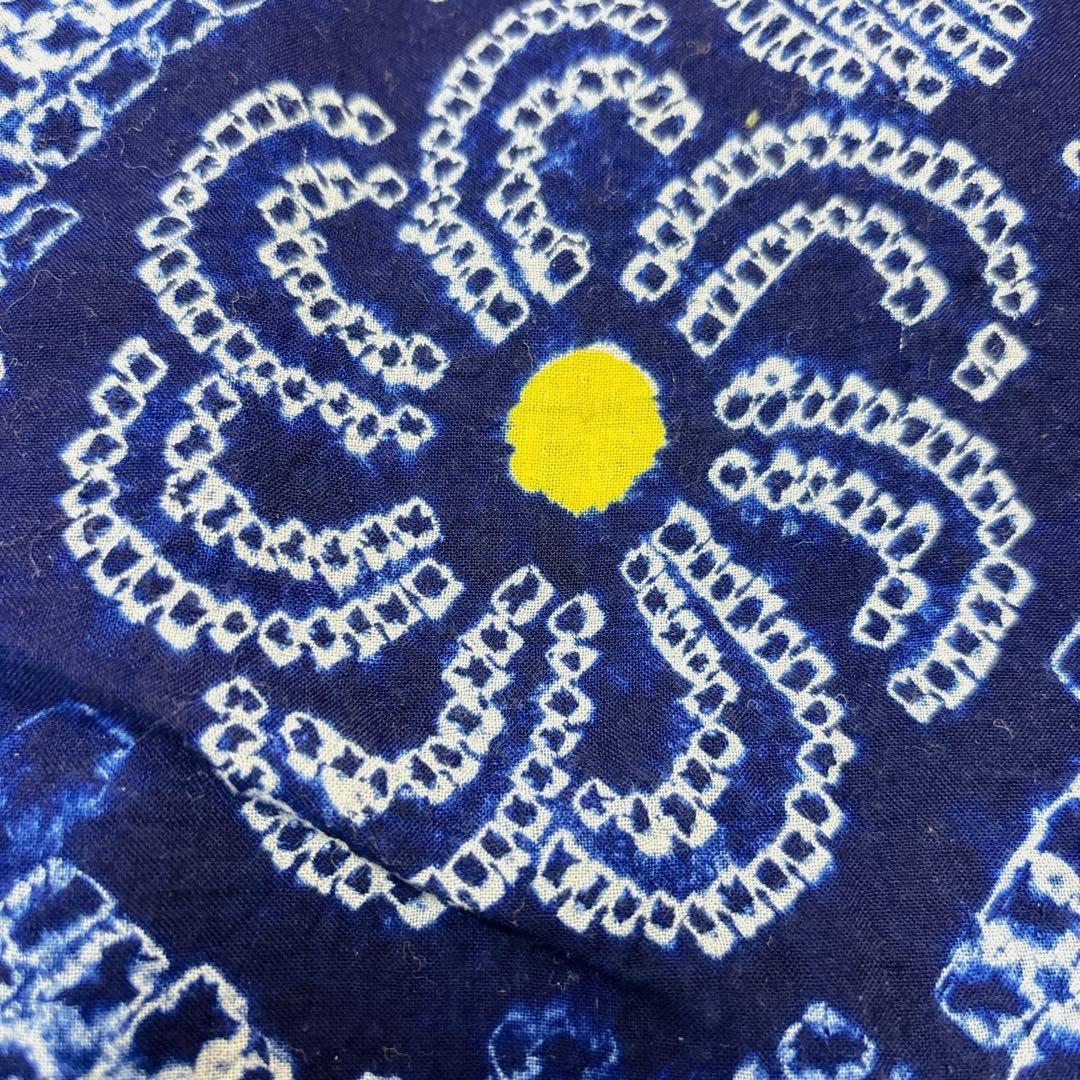 A84有松鳴海絞り 高級浴衣 花 綿　紺　美品　身丈165cm