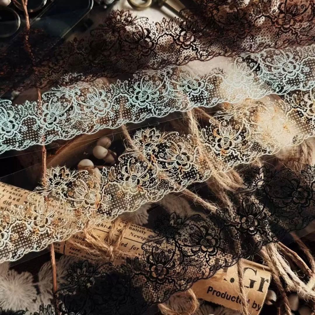 PET 黑白蕾丝边 4cm×5m 海外マスキングテープ　海外マステ　蝶　レース