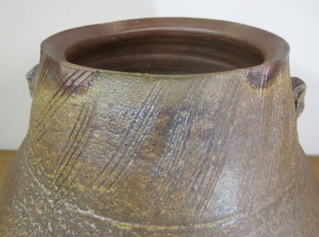 真作保証 藤原雄 最上位作品 備前線文擂座壷 人間国宝 重要無形文化財 岡山県