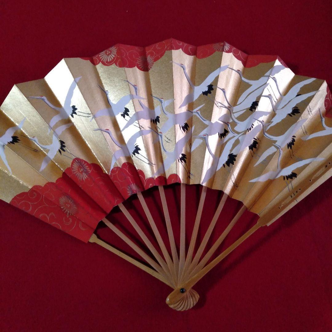 京都十松屋福井扇鋪製　鶴図柄御舞扇