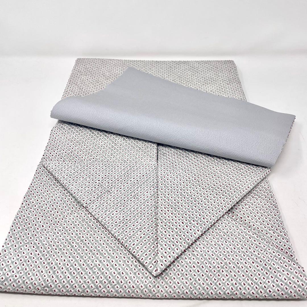 美品［ 名古屋帯 ］正絹　ブルーグレー　総絞り　鹿の子　おしゃれ着　着物