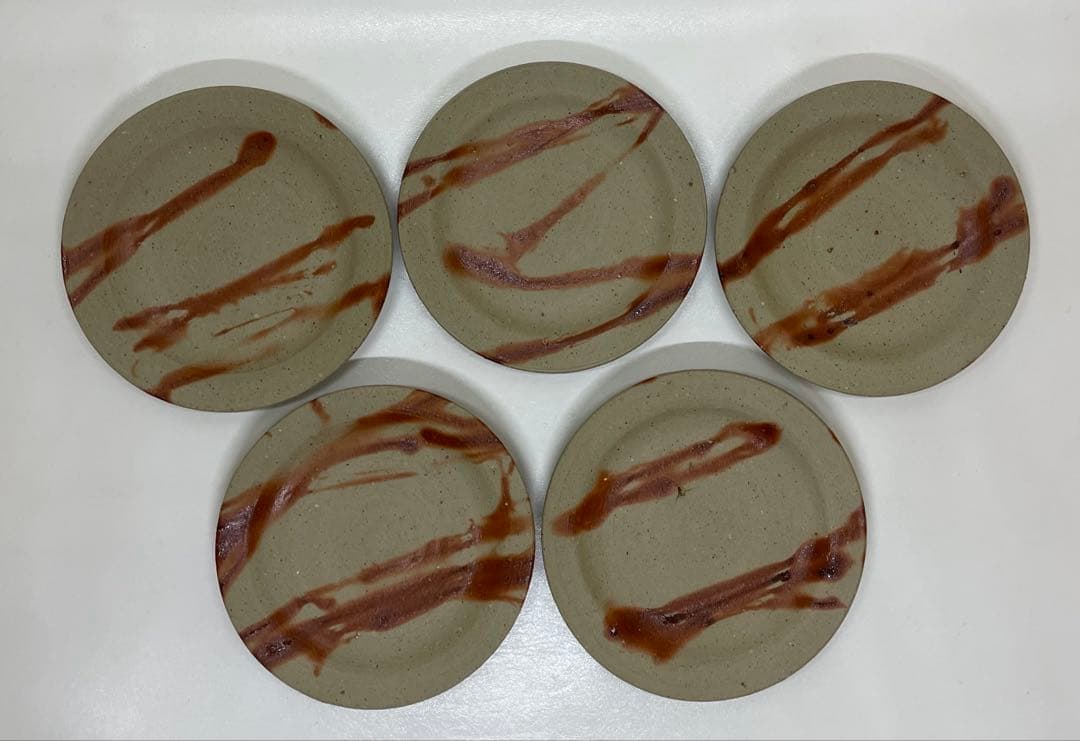 県指定重要無形文化財　山本出　備前焼　銘々皿　5客　共箱　共布　栞 c163