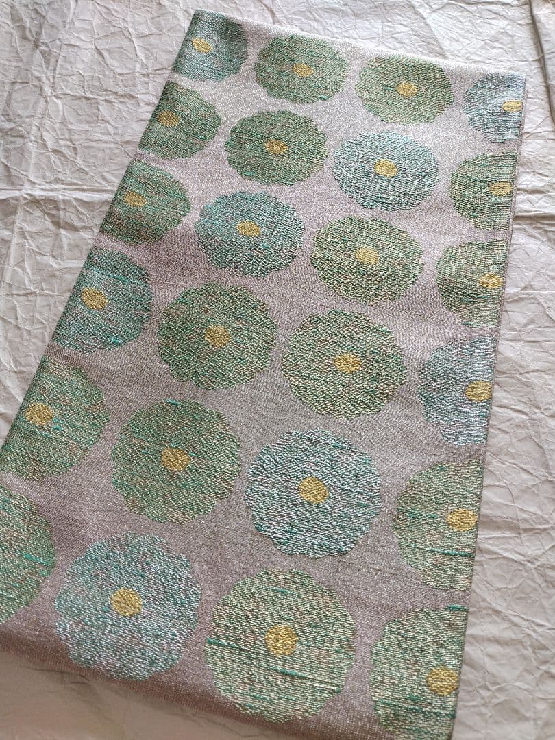 ちはやふる値下げ　桝屋高尾　ねん金綴錦　彩絵菊文　両面　袋帯