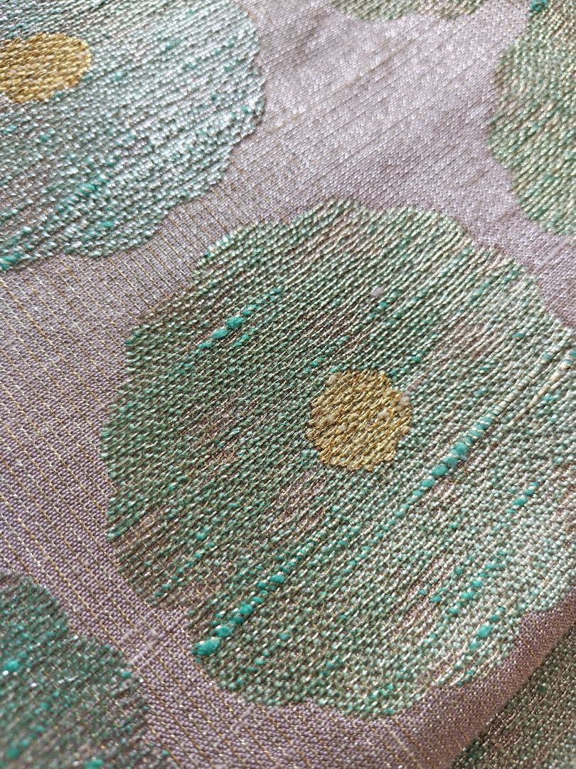 ちはやふる値下げ　桝屋高尾　ねん金綴錦　彩絵菊文　両面　袋帯