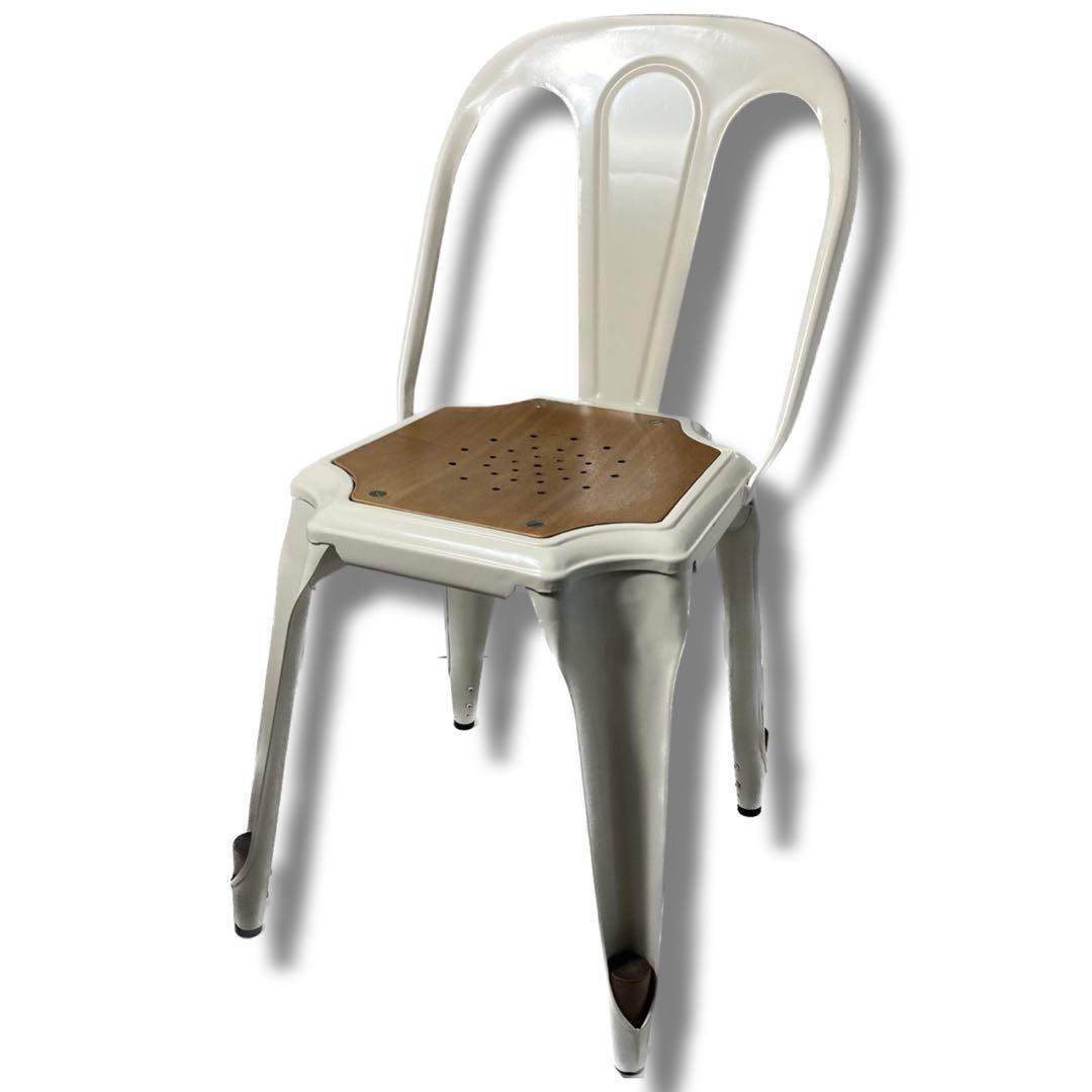 インダストリアル 椅子 鉄脚アンティーク　ホワイト　ブラック　2個セット