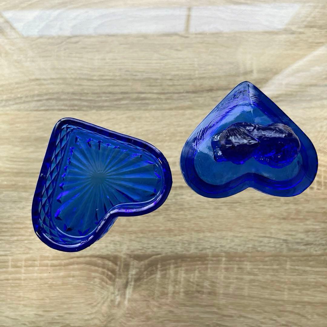 骨董　レトロガラス　希少コバルトブルー　瑠璃色ガラス　子猫　ボンボン入れ　菓子器