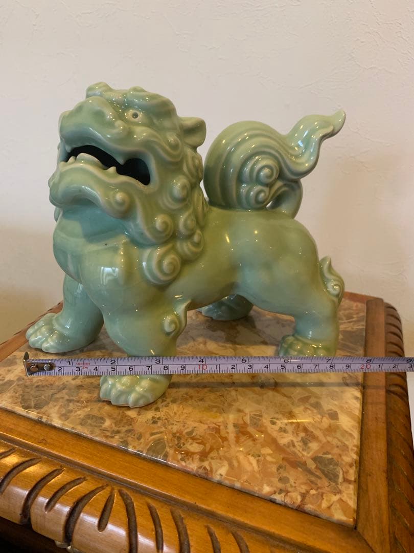 青磁　唐獅子　艶々　獅子　魔除け　厄除け