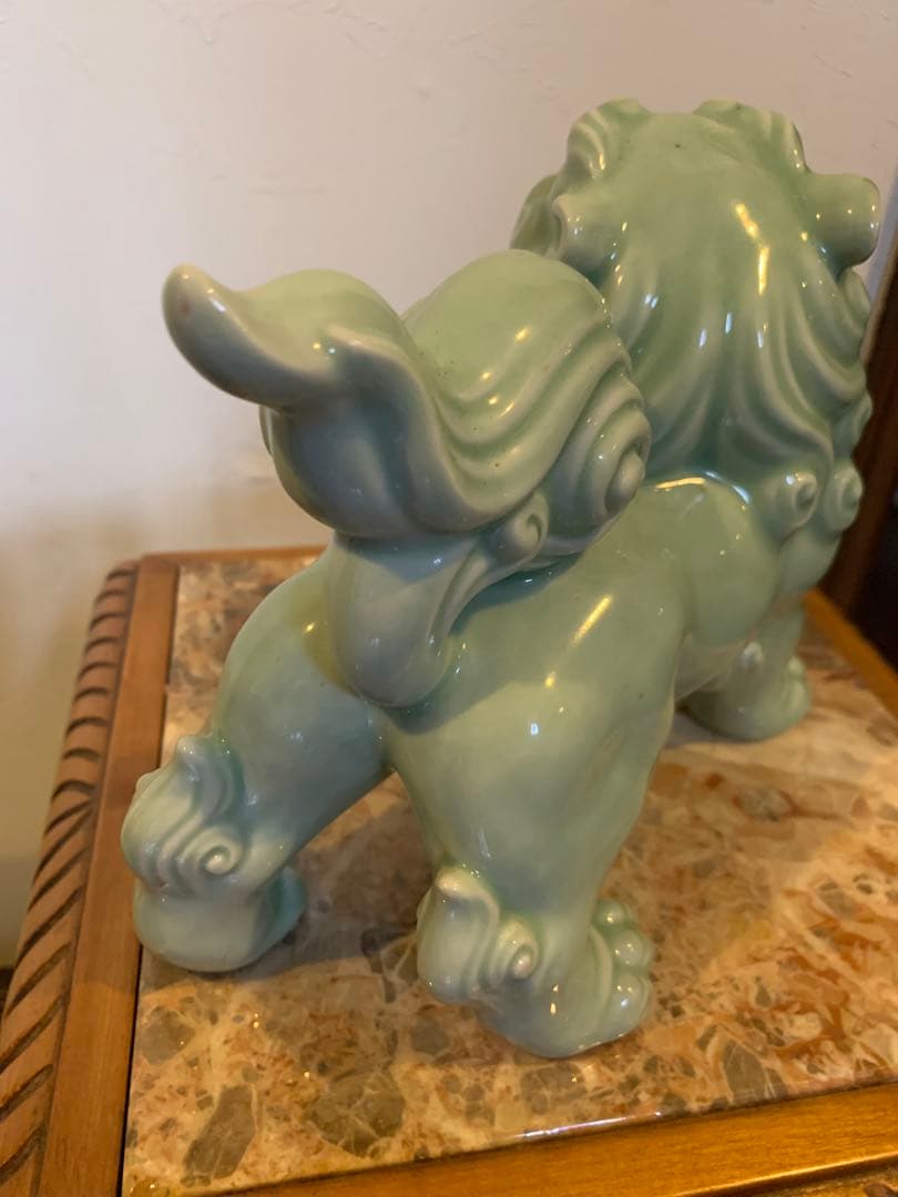 青磁　唐獅子　艶々　獅子　魔除け　厄除け