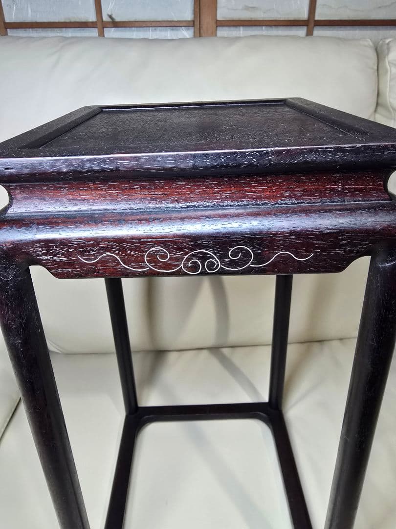 時代物 唐物 唐木 銀象嵌唐草付 花台　紫檀 華道具　飾り棚　茶道具　骨董品