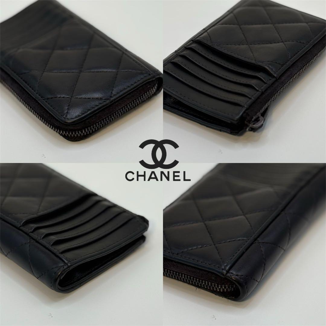 A129 CHANEL【極美品】 超人氣 マトラッセ フラグメントケース 黒ロゴ