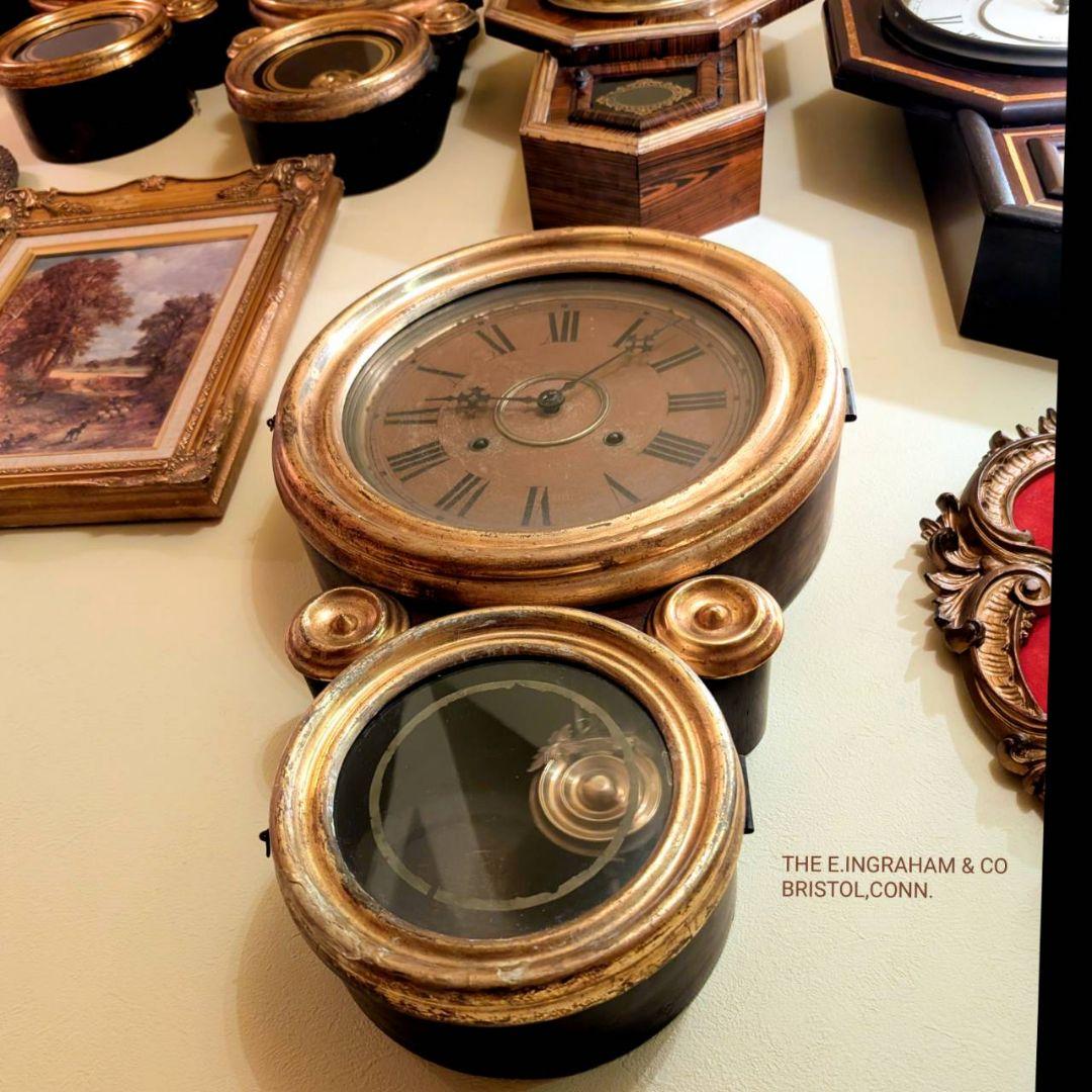 古時計　アンティーク掛時計　イングラハム掛時計　四つ丸　ゼンマイ時計