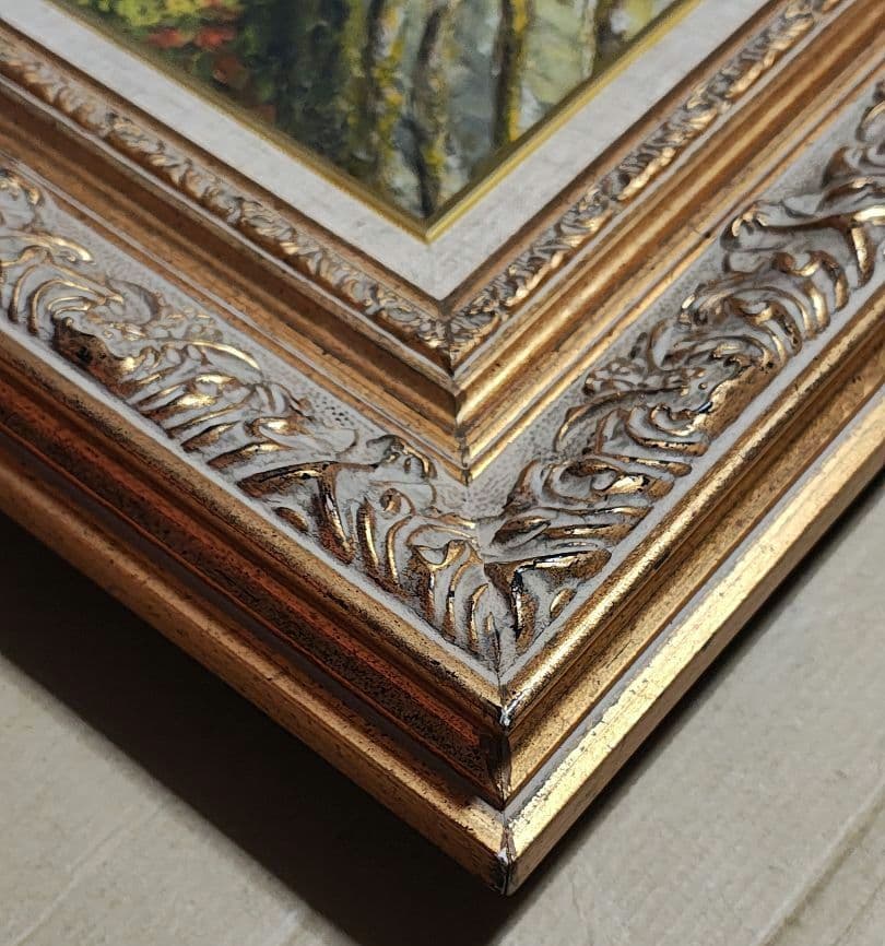 【F12号】大型 油絵 風景画 額縁入り バス停 山道 アンティーク 肉筆